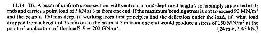 11 14 B A Beam Of Uniform Cross Section With Centroid At Mid Depth And Length 7 M Is Simply Supported At Its Ends A 1