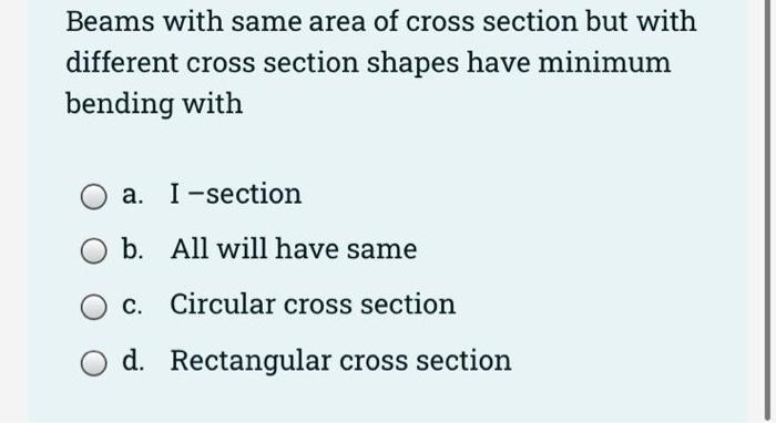 Beams With Same Area Of Cross Section But With Different Cross Section Shapes Have Minimum Bending With A I Section A O 1