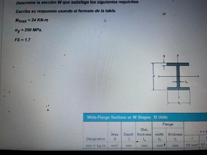 Determine The Seccion W That Satisfies The Requisites Below Mmax 24 Kn M O Y Max 250mpa 1