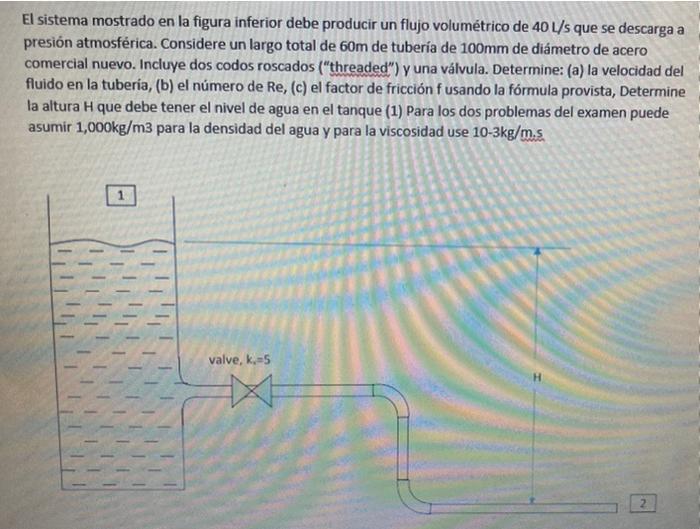 El Sistema Mostrado En La Figura Inferior Debe Producir Un Flujo Volumetrico De 40 L S Que Se Descarga A Presion Atmosfe 1