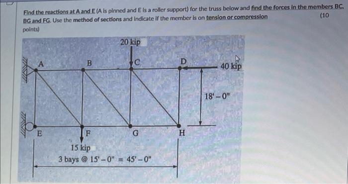 Find The Reactions At A And E A Is Pinned And Els A Roller Support For The Truss Below And Find The Forces In The Memb 1