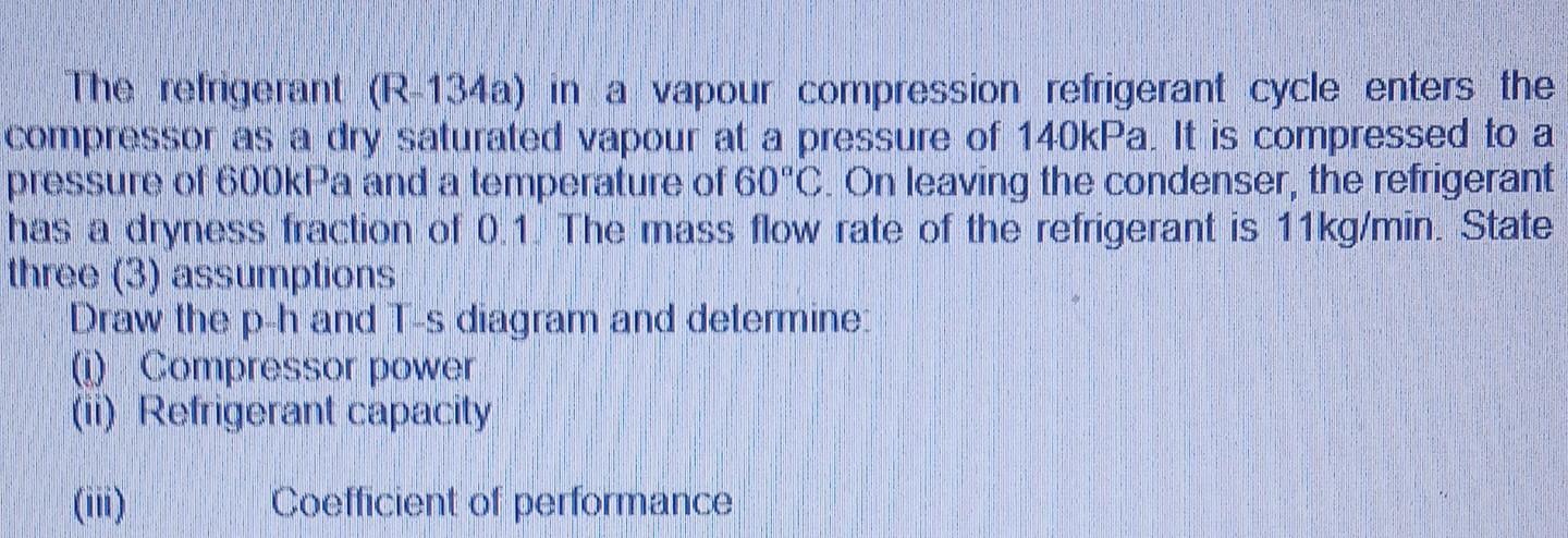The Refrigerant R 1310 In A Vapour Compression Refrigerant Cycle Enters The Compressor As A Dry Saturated Vapour At A 1