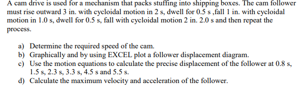A Cam Drive Is Used For A Mechanism That Packs Stuffing Into Shipping Boxes The Cam Follower Must Rise Outward 3 In Wi 1