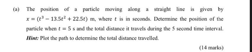 A The Position Of A Particle Moving Along A Straight Line Is Given By X T3 13 5t2 22 5t M Where T Is In Secon 1