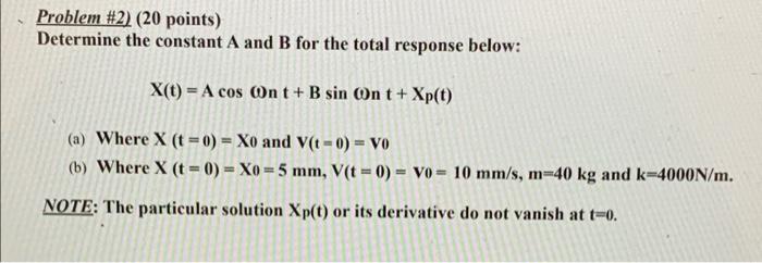 Problem 2 20 Points Determine The Constant A And B For The Total Response Below X T A Cos On T B Sin On T Xp T 1
