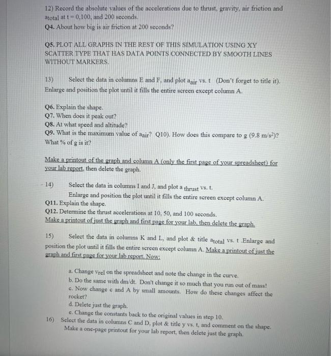 Rocket Dynamics Objective Use Excel To Calculate The Position Velocity And Acceleration Of A Vertically Launched Rock 5