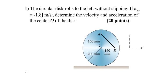 1 The Circular Disk Rolls To The Left Without Slipping If A 1 8j M S Determine The Velocity And Acceleration Of Th 1