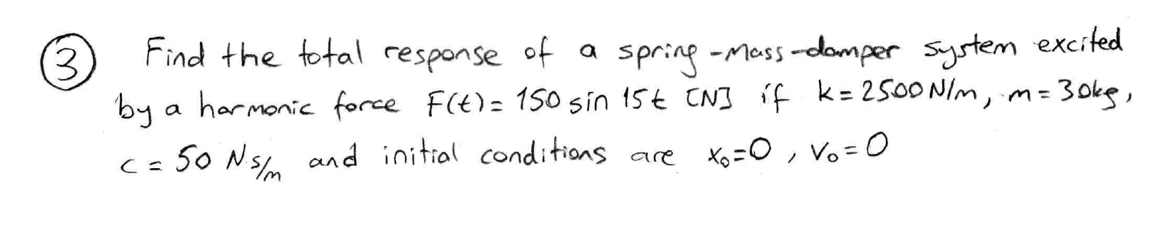 Find The Total Response Of A Spring Mass Damper System Excited By A Harmonic Force F T 150 Sin 15 En If K 25000lm 1