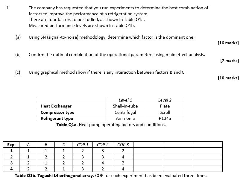 1 The Company Has Requested That You Run Experiments To Determine The Best Combination Of Factors To Improve The Perfor 1