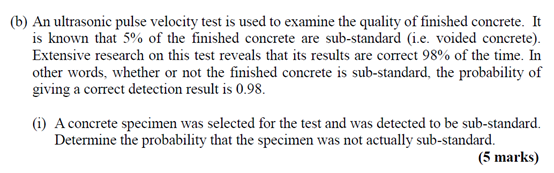 B An Ultrasonic Pulse Velocity Test Is Used To Examine The Quality Of Finished Concrete It Is Known That 5 Of The Fi 1