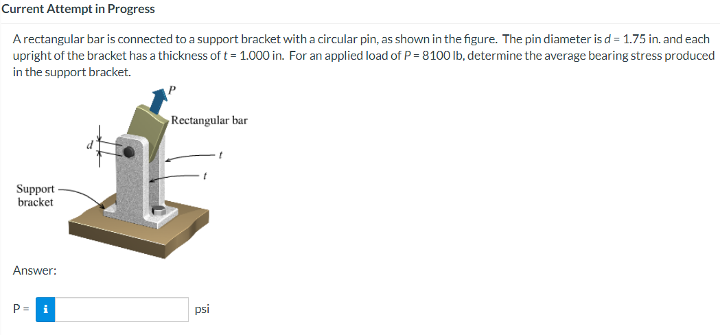 Current Attempt In Progress A Rectangular Bar Is Connected To A Support Bracket With A Circular Pin As Shown In The Fig 1