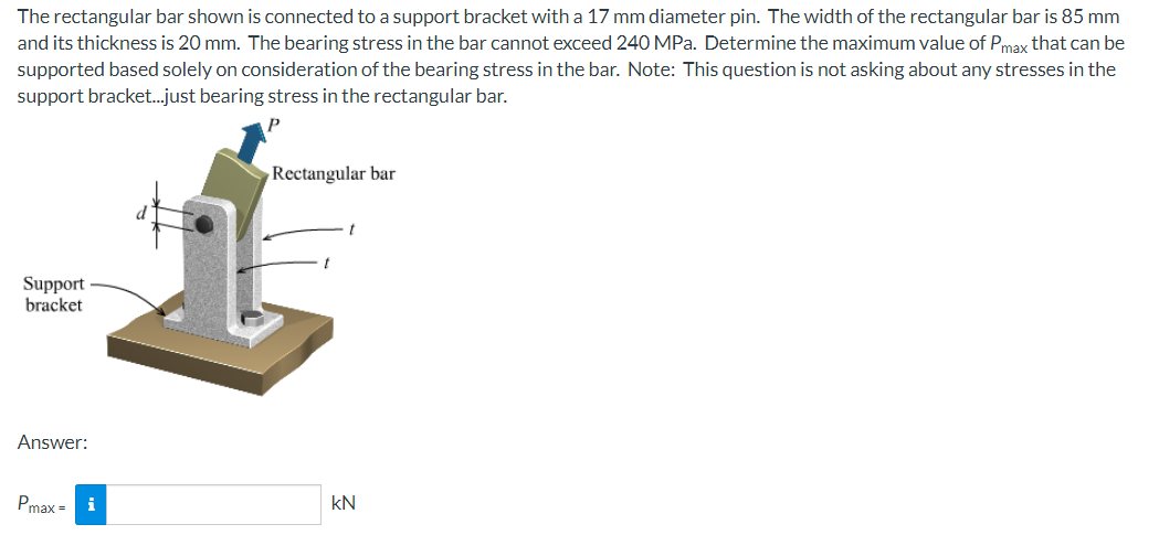 The Rectangular Bar Shown Is Connected To A Support Bracket With A 17 Mm Diameter Pin The Width Of The Rectangular Bar 1