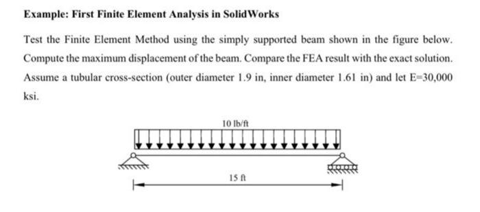 Example First Finite Element Analysis In Solidworks Test The Finite Element Method Using The Simply Supported Beam Show 1