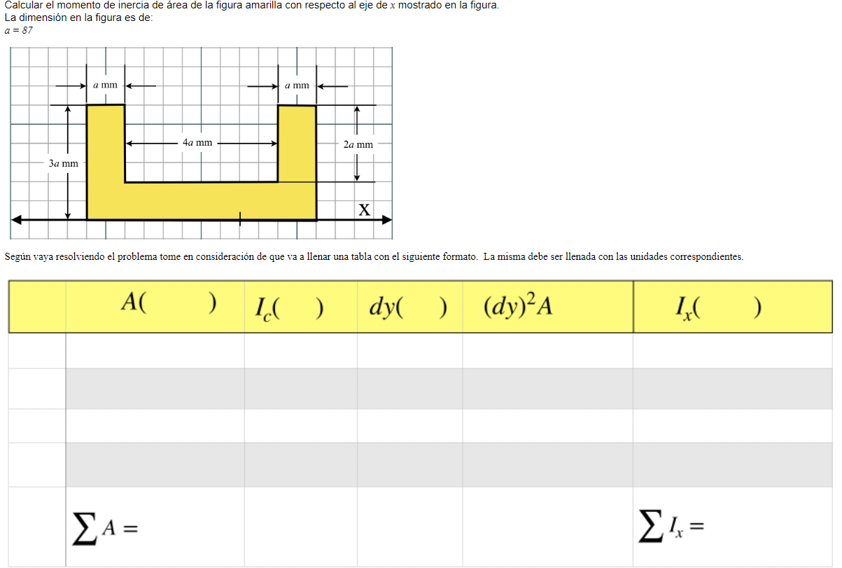 Calculate The Area Moment Of Inertia Of The Yellow Figure With Respect To The X Axis Shown In The Figure The Dimension 1