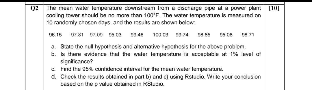 Q2 10 The Mean Water Temperature Downstream From A Discharge Pipe At A Power Plant Cooling Tower Should Be No More Tha 1