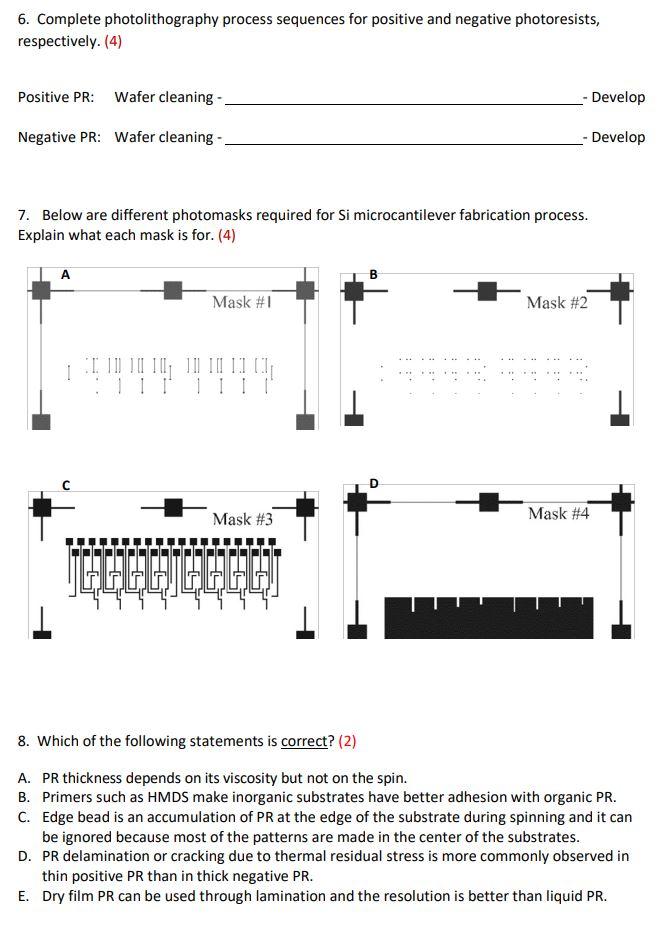 6 Complete Photolithography Process Sequences For Positive And Negative Photoresists Respectively 4 Positive Pr Wa 1