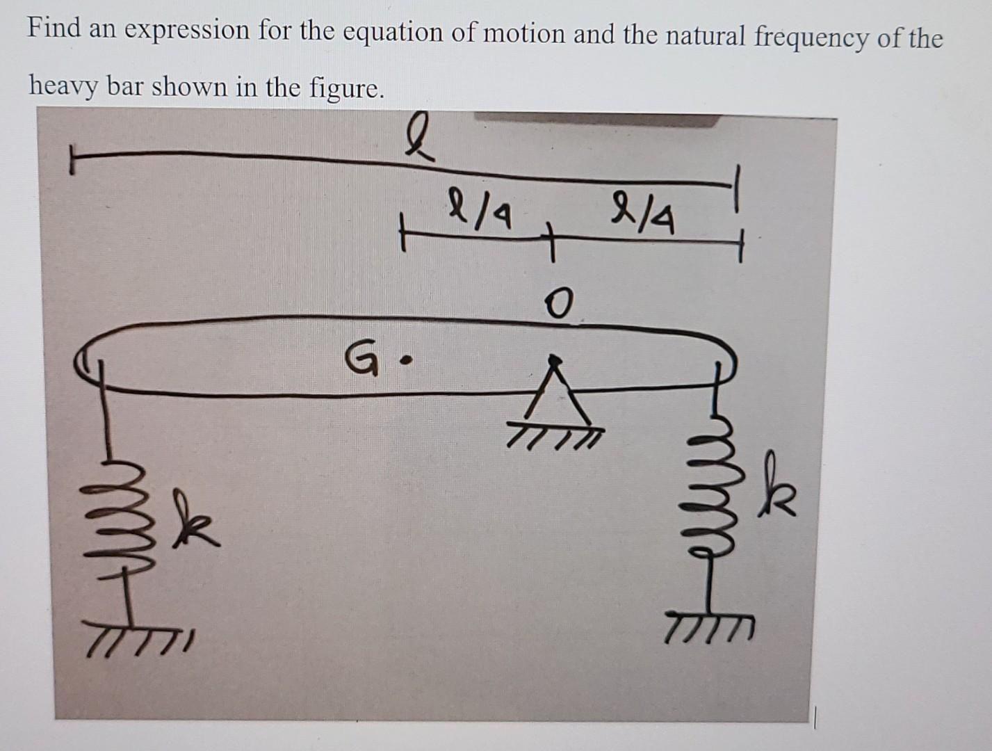 Find An Expression For The Equation Of Motion And The Natural Frequency Of The Heavy Bar Shown In The Figure L L 4 T 1