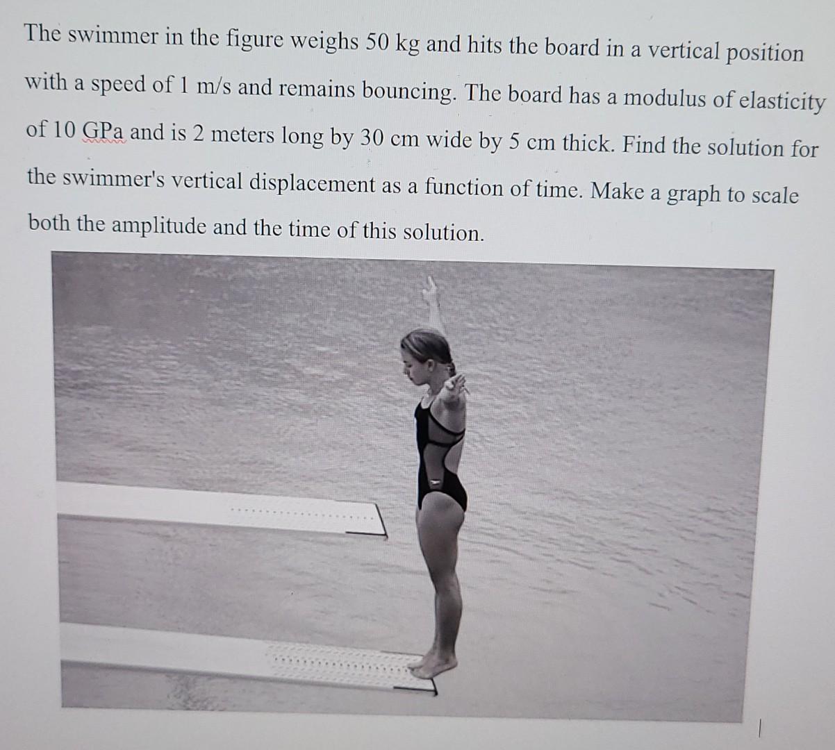 A The Swimmer In The Figure Weighs 50 Kg And Hits The Board In A Vertical Position With A Speed Of 1 M S And Remains Bou 1