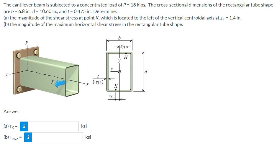 The Cantilever Beam Is Subjected To A Concentrated Load Of P 18 Kips The Cross Sectional Dimensions Of The Rectangula 1