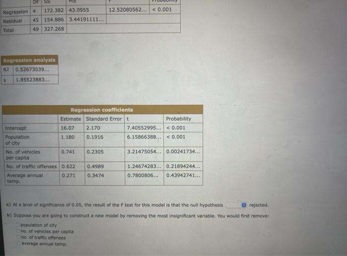 A Regression Model Is Constructed With The Goal Of Predicting The Number Of Motor Vehicle Accidents In A City Per Year B 2