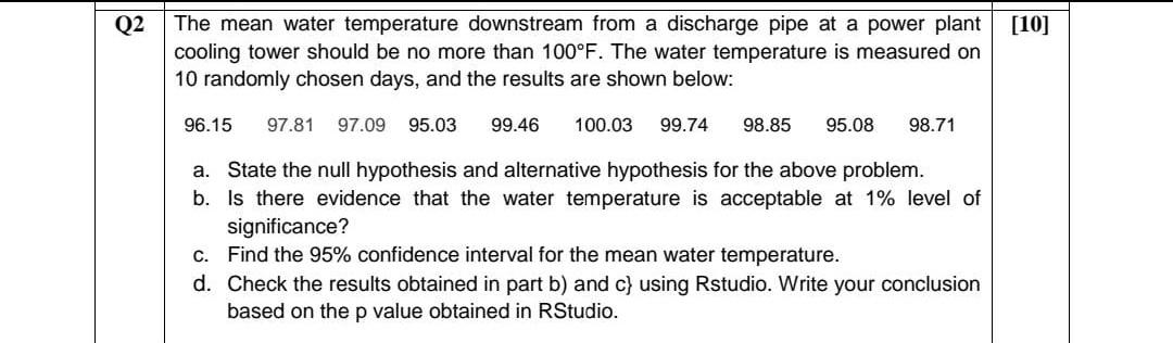 Q2 10 The Mean Water Temperature Downstream From A Discharge Pipe At A Power Plant Cooling Tower Should Be No More Tha 1
