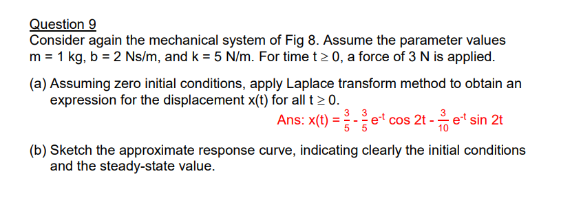 Question 9 Consider Again The Mechanical System Of Fig 8 Assume The Parameter Values M 1 Kg B 2 Ns M And K 5 N 1