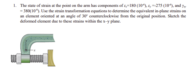 1 The State Of Strain At The Point On The Arm Has Components Of K 180 10 275 10 And Y Ry 380 10 Use T 1