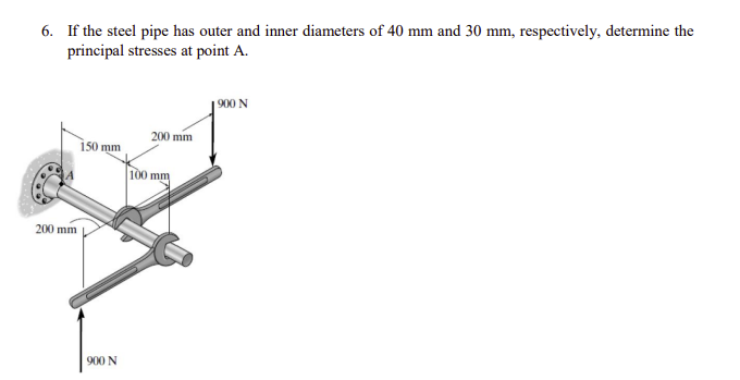 6 If The Steel Pipe Has Outer And Inner Diameters Of 40 Mm And 30 Mm Respectively Determine The Principal Stresses At 1