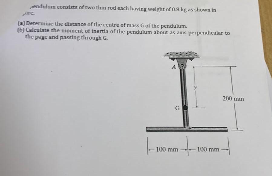 Pendulum Consists Of Two Thin Rod Each Having Weight Of 0 8 Kg As Shown In Ure A Determine The Distance Of The Centre 1