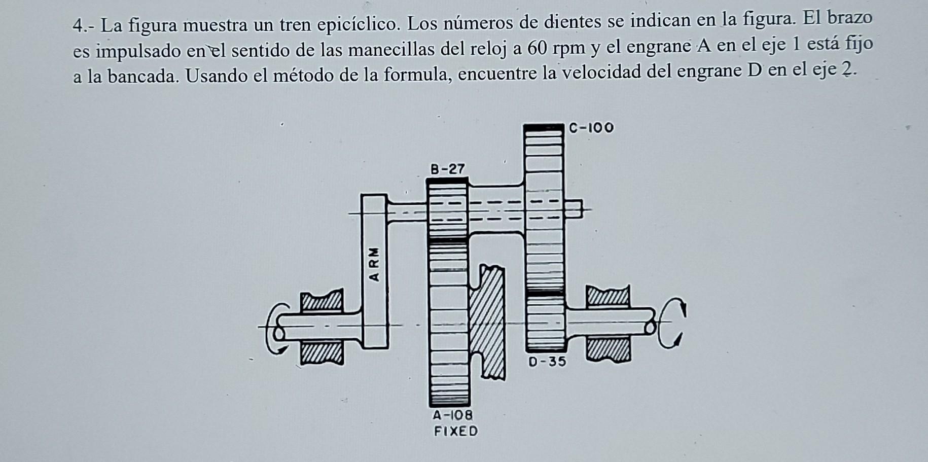 4 La Figura Muestra Un Tren Epiciclico Los Numeros De Dientes Se Indican En La Figura El Brazo Es Impulsado En El Se 1