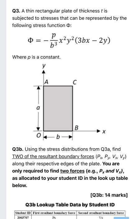 Q3 A Thin Rectangular Plate Of Thickness T Is Subjected To Stresses That Can Be Represented By The Following Stress Fun 1