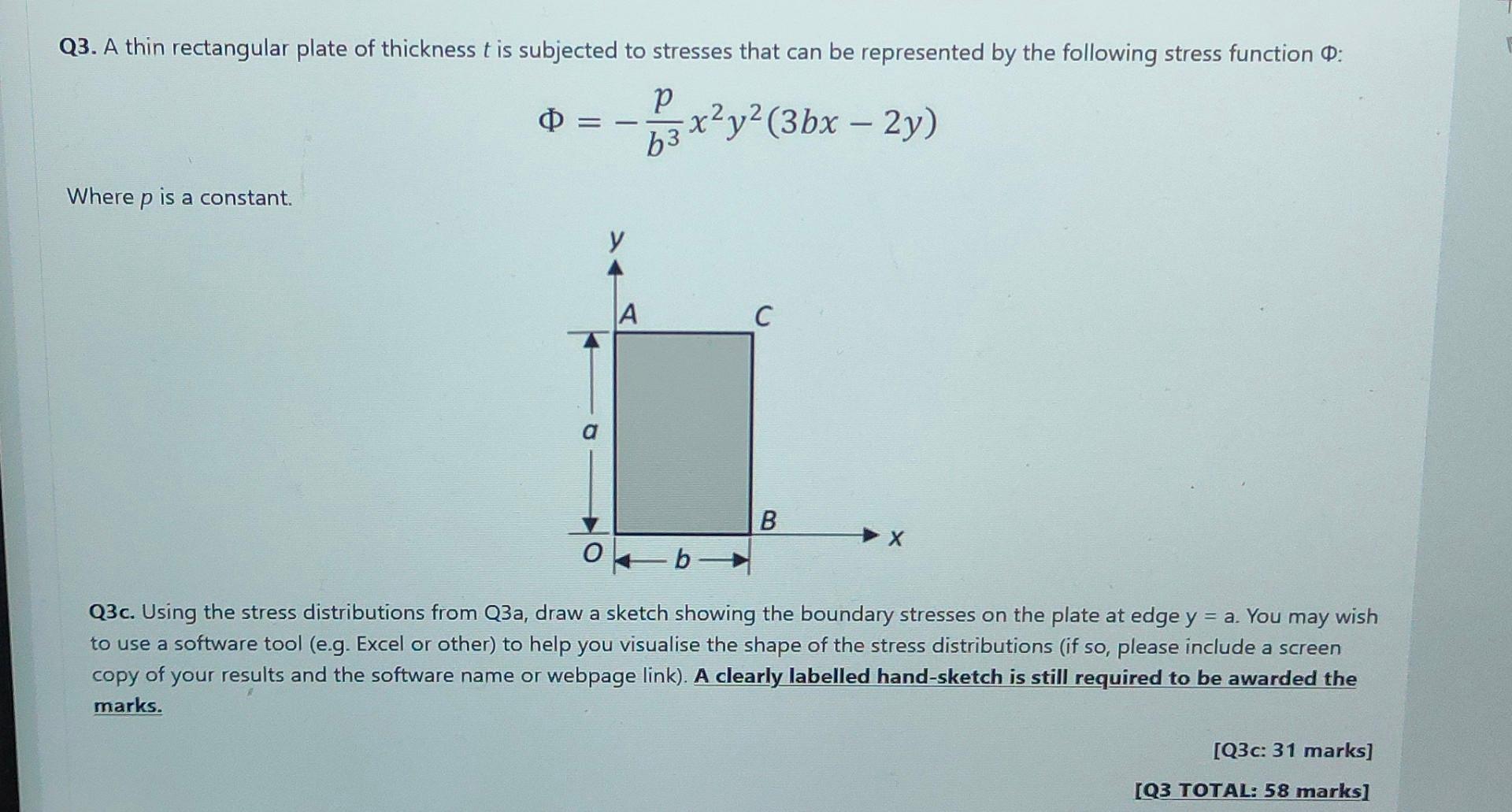 Q3 A Thin Rectangular Plate Of Thickness T Is Subjected To Stresses That Can Be Represented By The Following Stress Fun 1