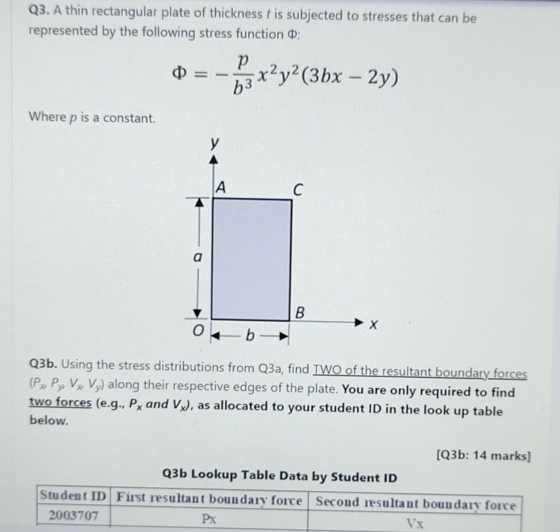 Q3 A Thin Rectangular Plate Of Thickness T Is Subjected To Stresses That Can Be Represented By The Following Stress Fun 1