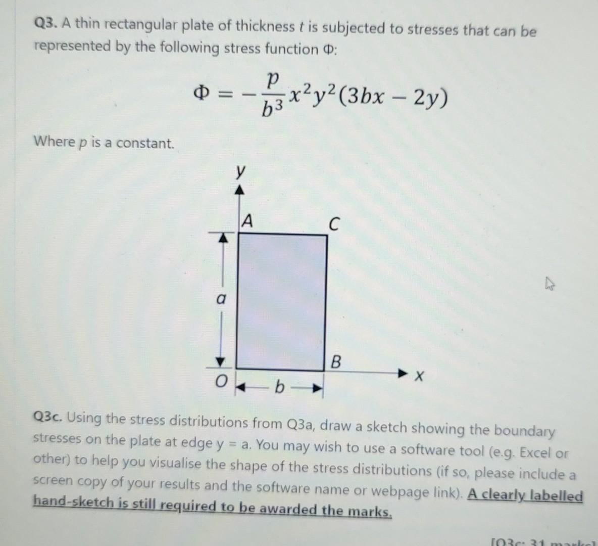 Q3 A Thin Rectangular Plate Of Thickness T Is Subjected To Stresses That Can Be Represented By The Following Stress Fun 1
