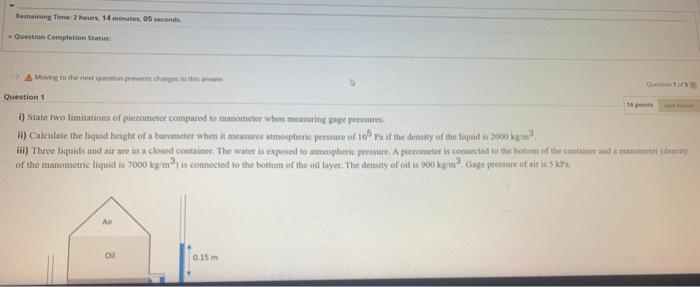 Remaining Time 2 Hours 14 Minutes 5 Seconds Question Completion Status A Mor To The Prevent Changes To This 14 Questio 1