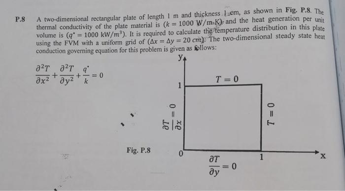P 8 A Two Dimensional Rectangular Plate Of Length 1 M And Thickness L Om As Shown In Fig P 8 The Thermal Conductivity 1