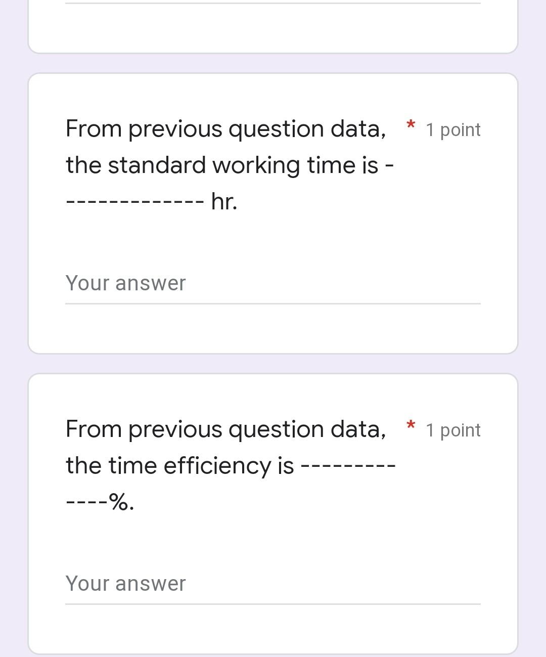 From Previous Question Data 1 Point The Standard Working Time Is Hr Your Answer 1 Point From Previous Question 2