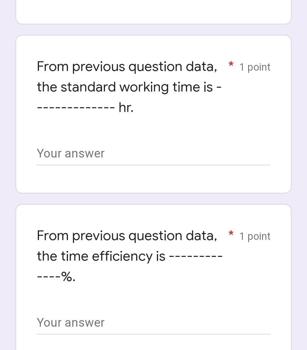 From Previous Question Data 1 Point The Standard Working Time Is Hr Your Answer 1 Point From Previous Question 4