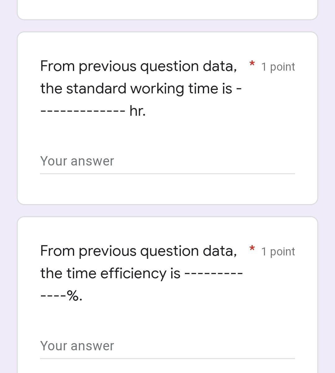 From Previous Question Data 1 Point The Standard Working Time Is Hr Your Answer 1 Point From Previous Question 5