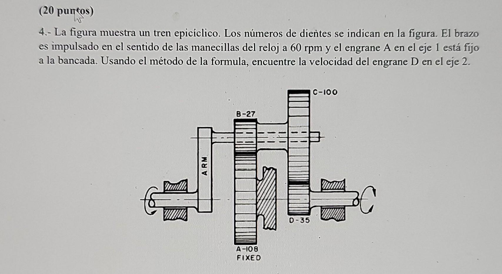 20 Puntos 4 La Figura Muestra Un Tren Epiciclico Los Numeros De Dientes Se Indican En La Figura El Brazo Es Impuls 1