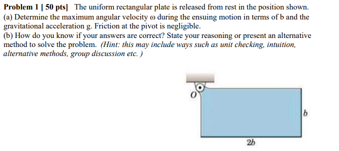 Problem 1 50 Pts The Uniform Rectangular Plate Is Released From Rest In The Position Shown A Determine The Maximum 1