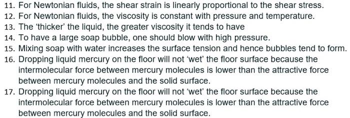 11 For Newtonian Fluids The Shear Strain Is Linearly Proportional To The Shear Stress 12 For Newtonian Fluids The V 1