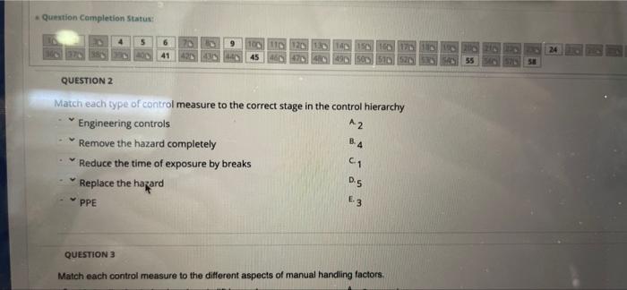 Question Completion Status 4 5 6 41 D 431 Ln 100 120 45 24 Son 510 12 Sa 55 Question 2 Match Each Type Of Control Measur 1