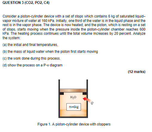 Question 3 Co2 Po2 C4 Consider A Piston Cylinder Device With A Set Of Stops Which Contains 6 Kg Of Saturated Liquid 1