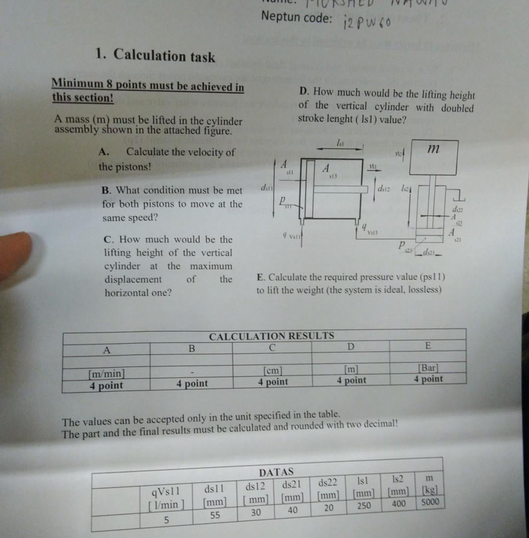 Neptun Code 12pw60 1 Calculation Task Minimum 8 Points Must Be Achieved In This Section D How Much Would Be The Lift 1