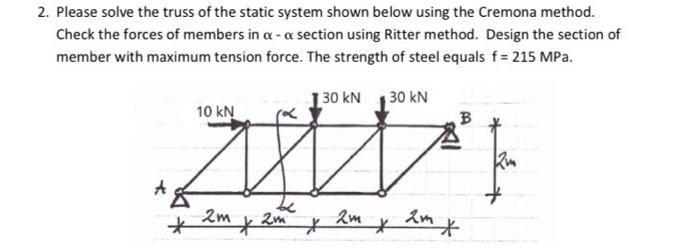 2 Please Solve The Truss Of The Static System Shown Below Using The Cremona Method Check The Forces Of Members In A 1