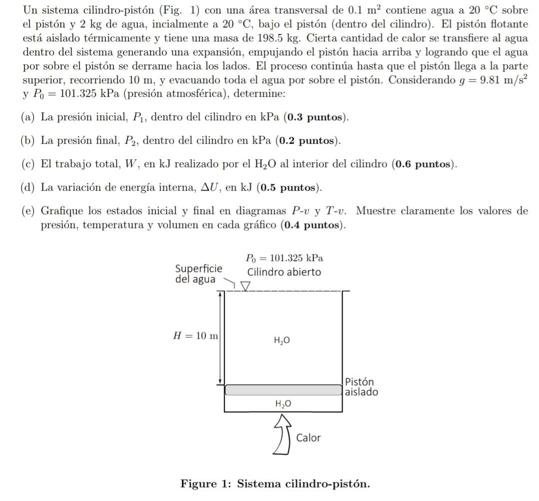A Cylinder Piston System Fig 1 With A Cross Sectional Area Of 0 1 M2 Contains Water At 20 C On The Piston And 2 Kg 1