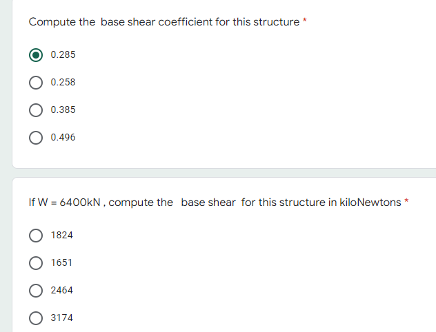 Compute The Base Shear Coefficient For This Structure 0 285 0 258 0 385 0 496 If W 6400kn Compute The Base Shear 1