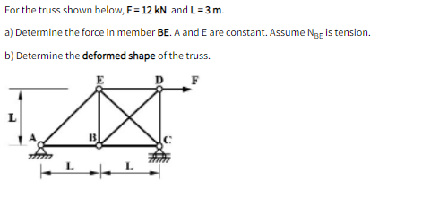 For The Truss Shown Below F 12 Kn And L 3 M A Determine The Force In Member Be A And E Are Constant Assume Nge Is 1