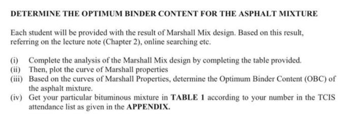 According To The Marshall Test Results For The Bituminous Mixture Design Ac20 As Shown In Table Below Determine The O 2